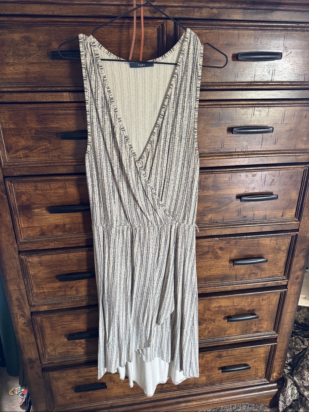 Tart Sleeveless Striped Wrap Dress in Cream and Black
